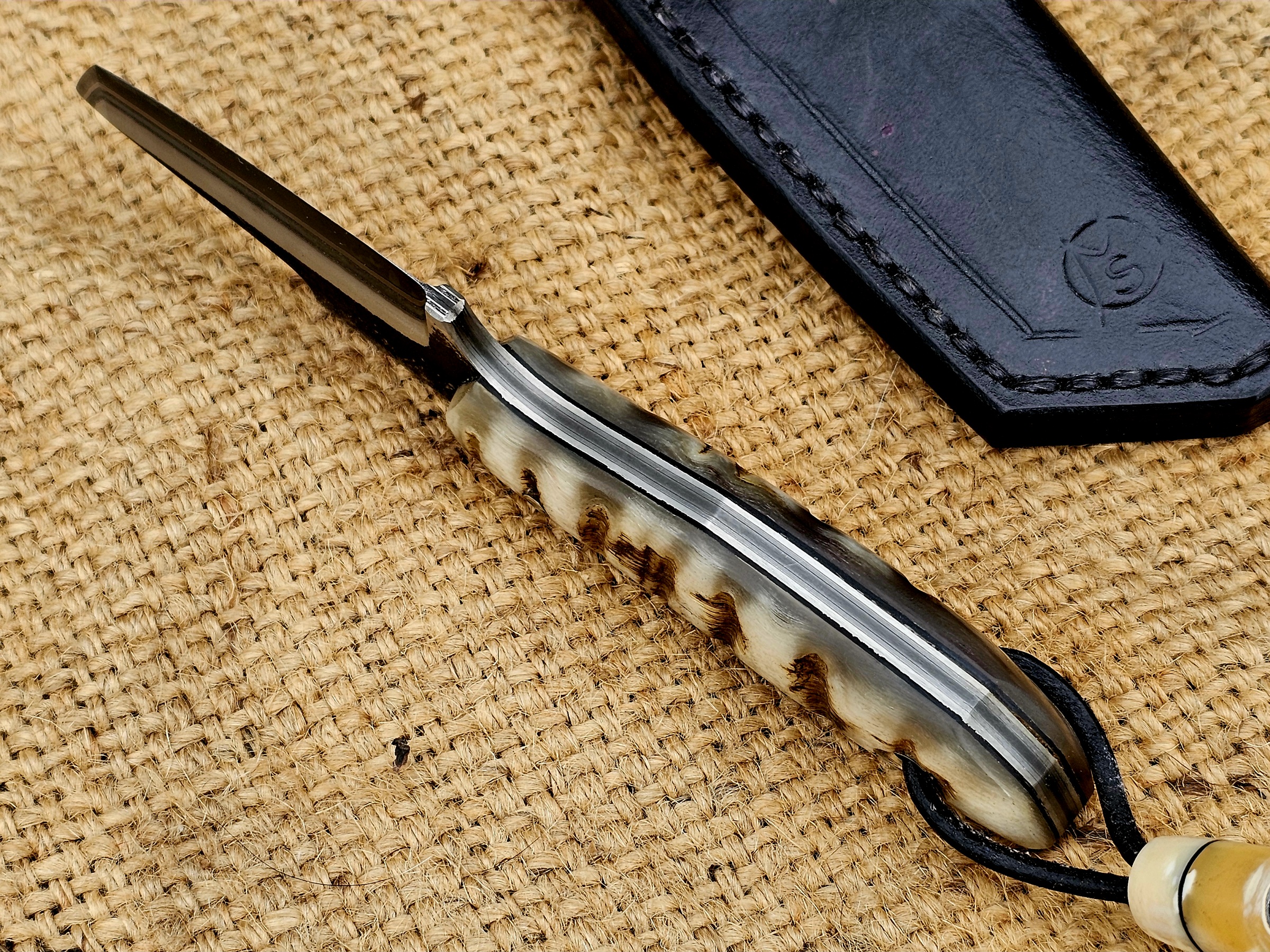 Kompaktes EDC Messer mit Merino-Schafshorn Griff